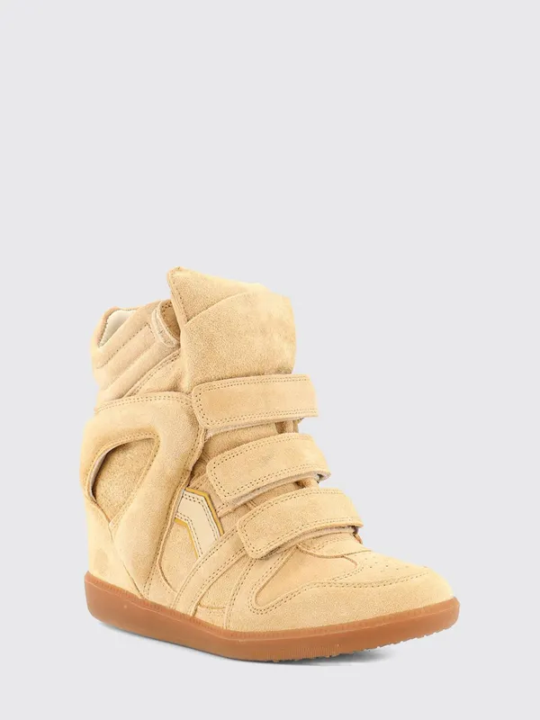 Isabel Marant Bekett High-Top Wedge Sneakers in Suede Calfskin Beige (BK0010FAC1E02SBEGW)