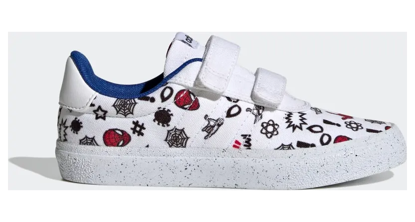 adidas x Marvel VULCRAID3R Spider-Man met Klittenband Cloud White / Cloud White / Better Scarlet (HP7750)