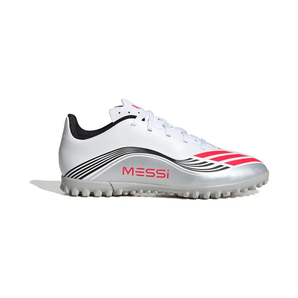 adidas F50 Messi Club Turf Boots Kids “Cloud White / Lucid Red / Silver Metallic” (JP7453)