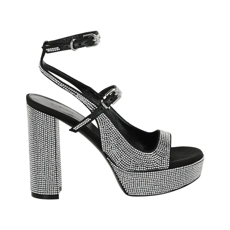 Givenchy Voyou Crystal Embellished Platform Sandals Black Silver (BE307V-E1VB-040)
