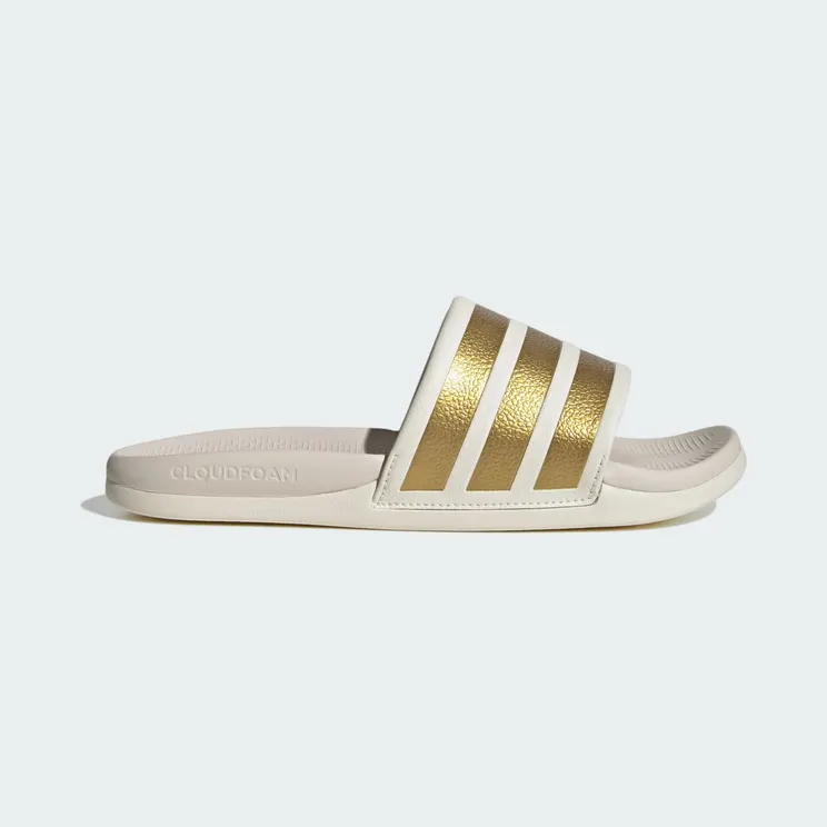 adidas Adilette Comfort 2.0 Slides “Off White / Gold Metallic / Chalk White” (JP9123)