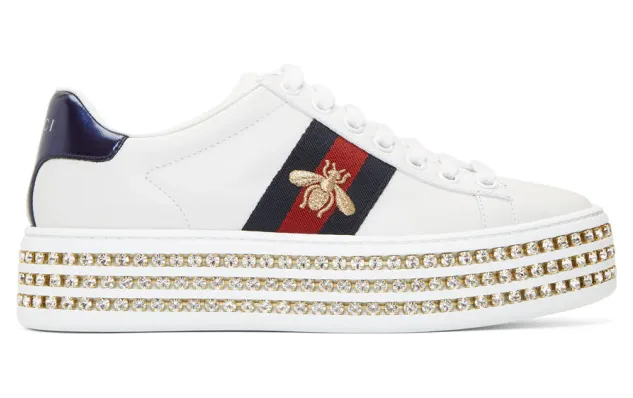 Gucci White Crystal New Ace Sneakers (505995 DOPE0)