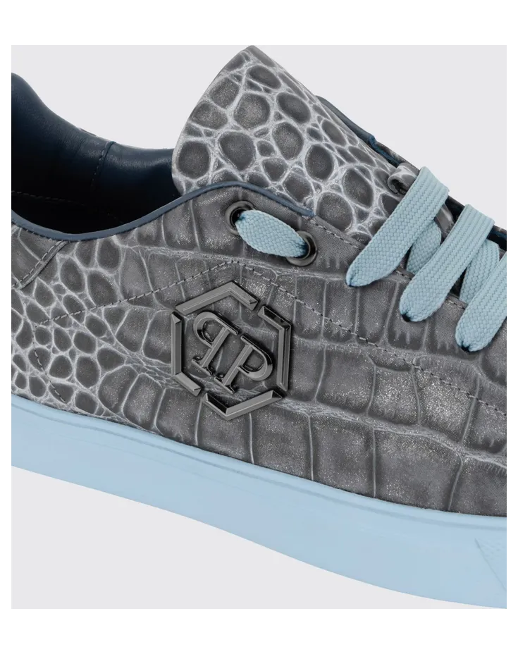 Philipp plein Crocodile-Print Leather Low-Top Sneakers with Hexagon Logo Turquoise (FAFSUSC1030PLE010N08) (3)