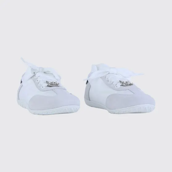 Roger Vivier Viv Low Leather and Fabric Sneakers with Jewel Buckle White 1 (RVW79342810TNM89JH)