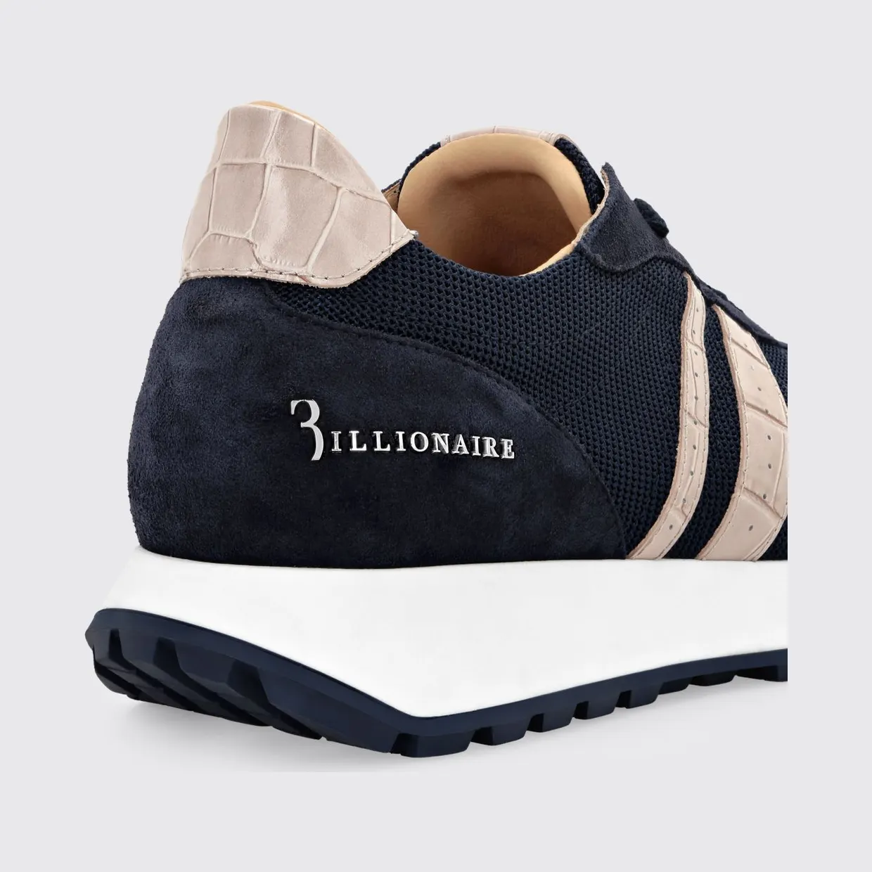 Billionaire Two-Tone Suede and Mesh Low-Top Trainers with Metallic Logo Blue (RAESMSC4068BCO024N14) (2)
