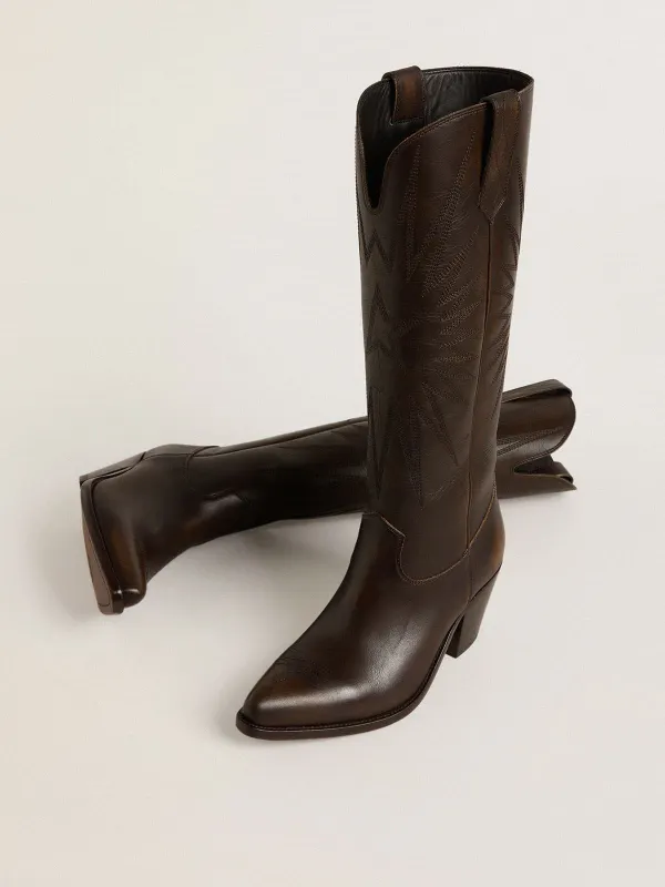 Golden Goose Wish Star Boots In Dark Brown Leather With Tone-On-Tone Embroidered Star (GWF00779.F006291.55390) (2)
