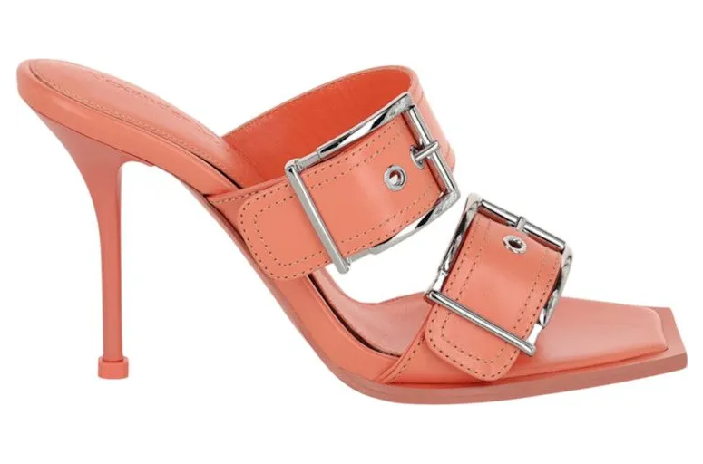 Alexander McQueen Boxcar Leather Heel Sandals Apricot (709990-WHSWD-7876)