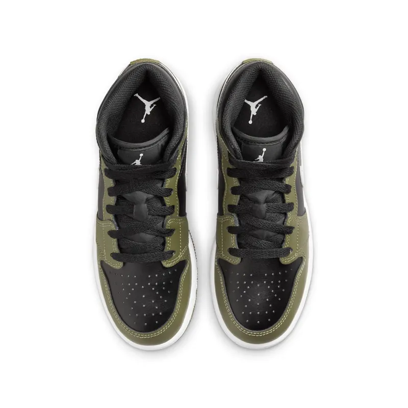 Jordan 1 Mid GS “Black White Olive” (DQ8423-092)