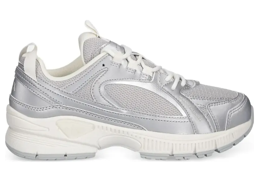Armani Exchange Metallic sneakers met vlakken – Zilver (XW001628AF17453)