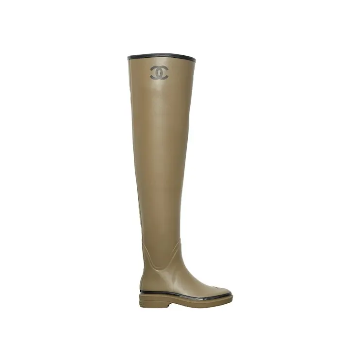 Chanel Thigh High Rubber Rain Boots Dark Beige (G39625 X56326 K5218)