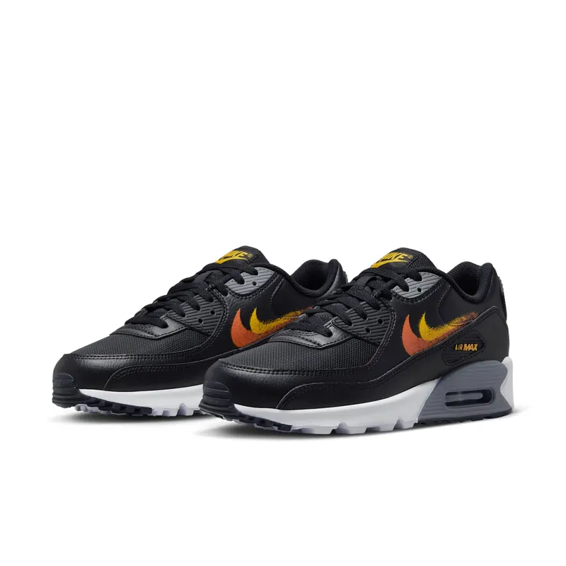 Nike Air Max 90 Spray Paint Swoosh Black University Gold (FJ4229-001)