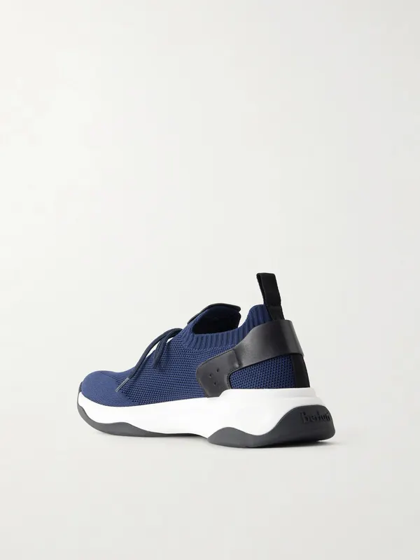 Berluti Shadow Logo-Embroidered Leather-Trimmed Stretch-Knit Navy (S6610-010)