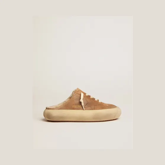 Golden Goose Space-Star Sabot Shoes In Tobacco-Colored Suede With Shearling Lining (GWF00348.F002997.55353)