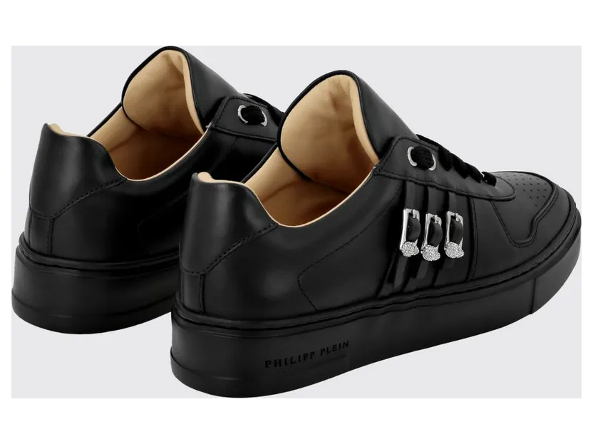 Philipp plein Smooth Leather Low-Top Sneakers with Jewel Buckle and Engraved Logo Black (AADSWSC2762PLE075N0202) (2)