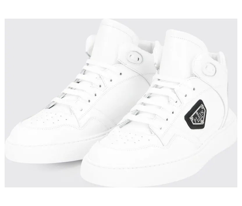 Philipp plein High-Top Lace-Up Sneakers in Smooth Leather with Perforated Toe White (UAESUSC0891PLE005N01)