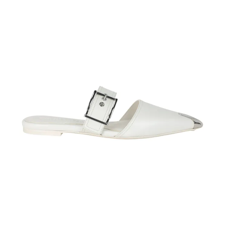 Alexander McQueen Punk Leather Flats Ivory (733188 WHSWD 9359)