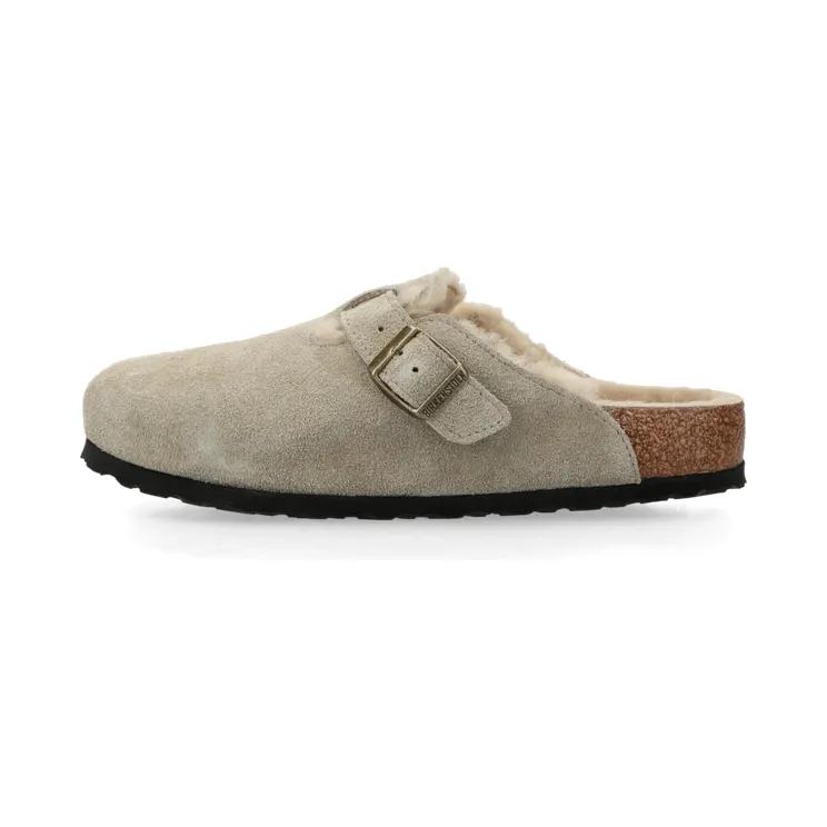 Birkenstock Boston Shearling Suede Leather/Fur “Taupe” – 1028289