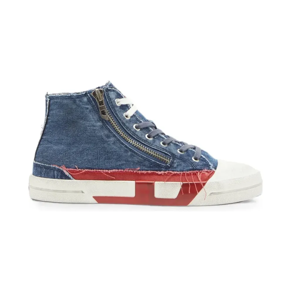 Diesel Ausgefranste High-Top- aus Denim – Blue (Y03895P7720)