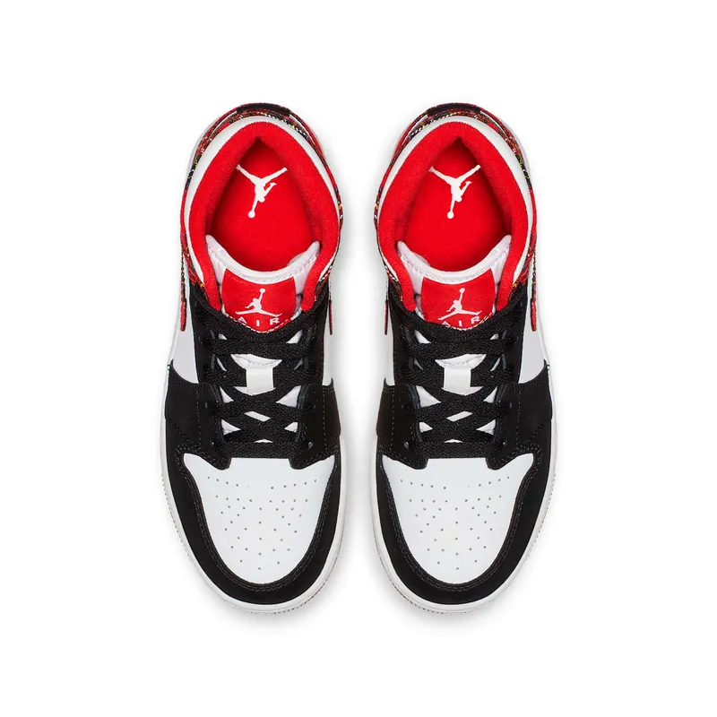 Jordan 1 Mid White Plaid (GS) Habanero Red/Black-White (554725-607)