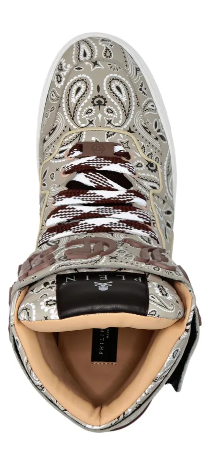 Philipp plein High-Top Leather Sneakers with Paisley Print and Padded Ankle Beige (FACSUSC0500PLE025N06) (4)