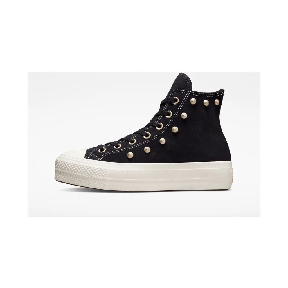 Converse Chuck Taylor All Star Lift Platform Scratched Suede Studs Schwarz/Light Gold/Egret (A04271C)