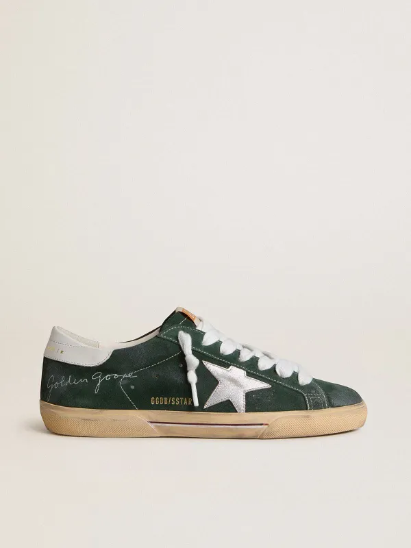Golden Goose Super-Star In Green Suede With Silver Metallic Leather Star And Leather Heel Tab (GMF01015.F007890.60643)