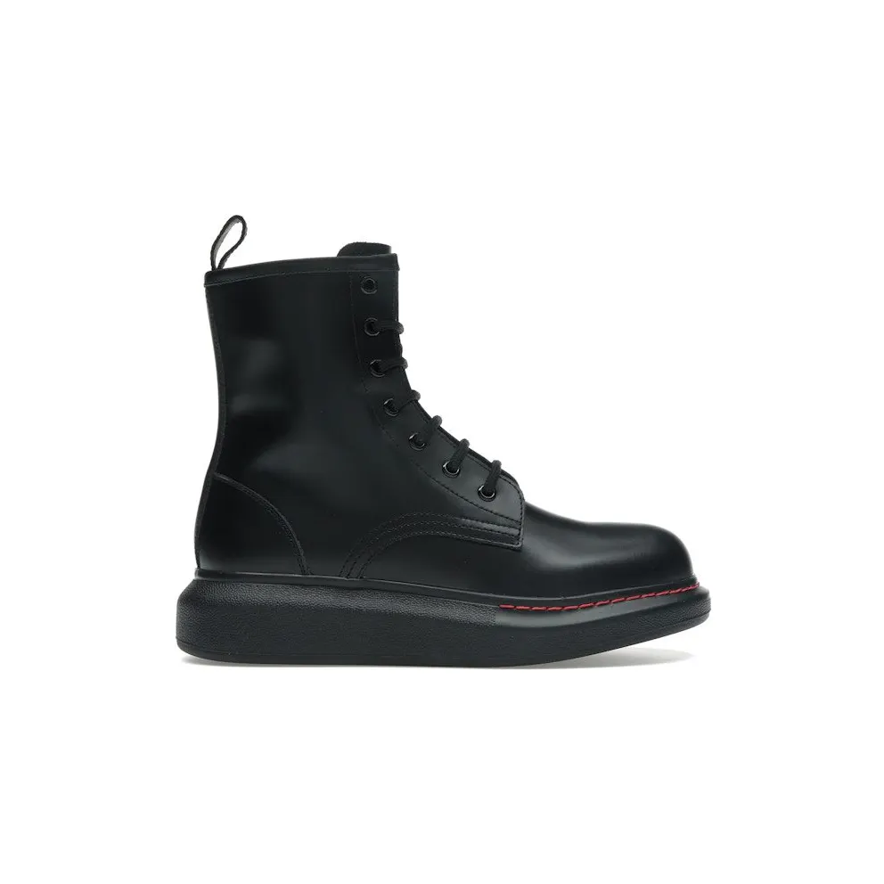 Alexander McQueen Glossed-Leather Platform Ankle Boot Black Red (586394WHX511000)