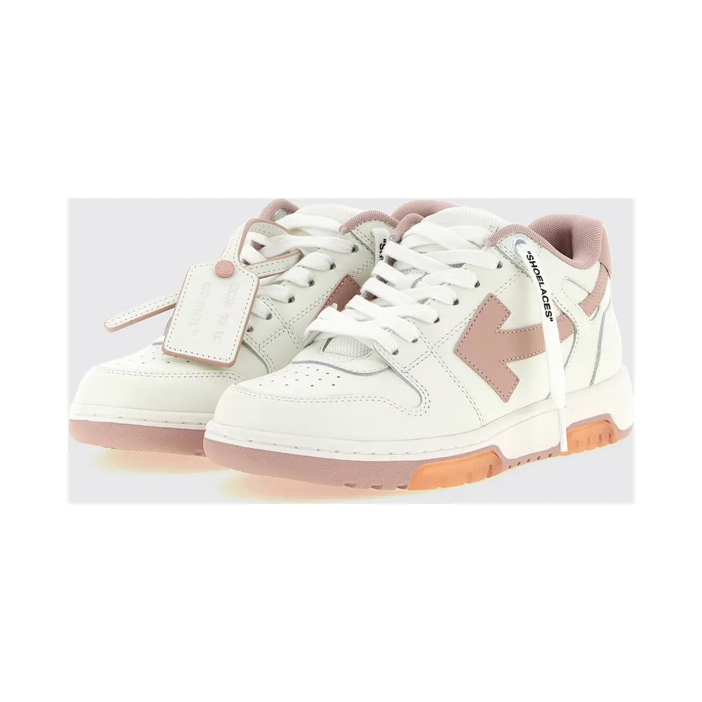 Off-White Out Of Office Low-Top Leather Sneakers with Perforated Toe and Logo Pink (W259C9L0180130)