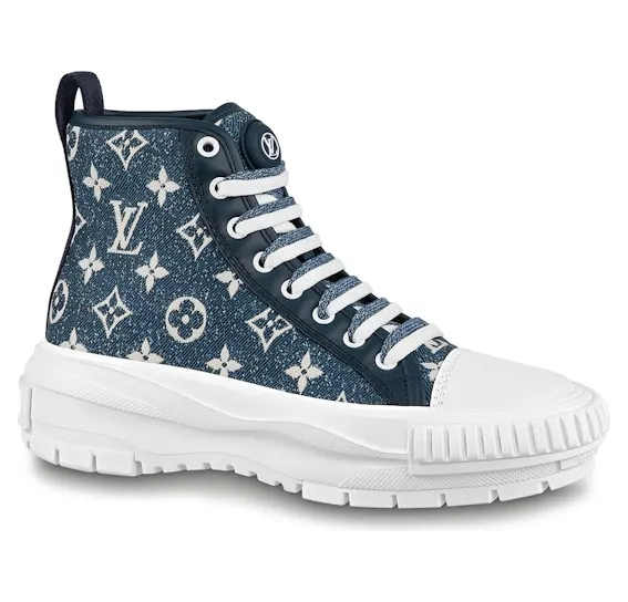 Louis Vuitton Squad Boot Monogram Denim Navy Blue White (W) (1A9S12)