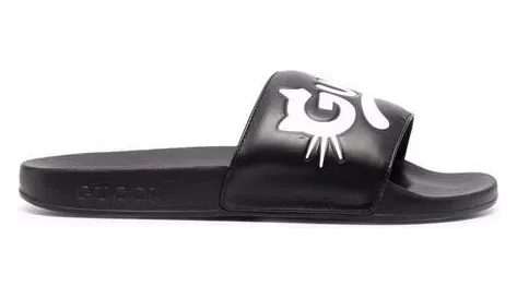 Gucci Kitty Logo Slides Black (W) (659947DIR00)