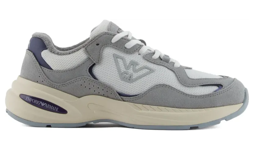 Emporio Armani Mesh-Sneakers mit Adler-Logo – Grau (EW003094AF19879)