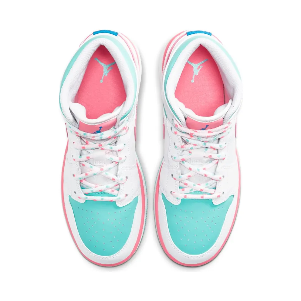 Air Jordan Nike AJ I 1 Mid White Pink Green Soar (GS) (2020) (555112-102)