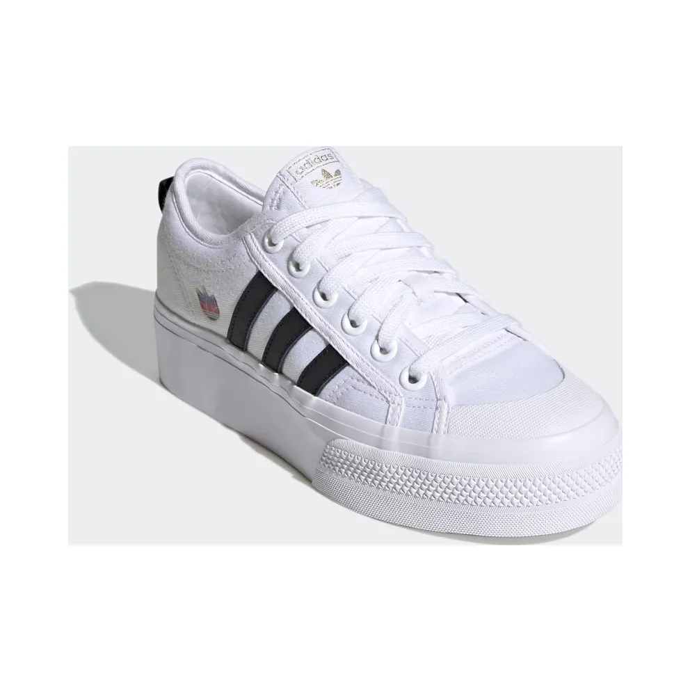 Adidas Nizza Platform ‘Colorful Trefoil’ Cloud White/Core Black/Gold Metallic (FX8538)