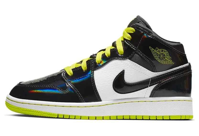 Jordan 1 Mid Black Cyber Mystic Green (GS)