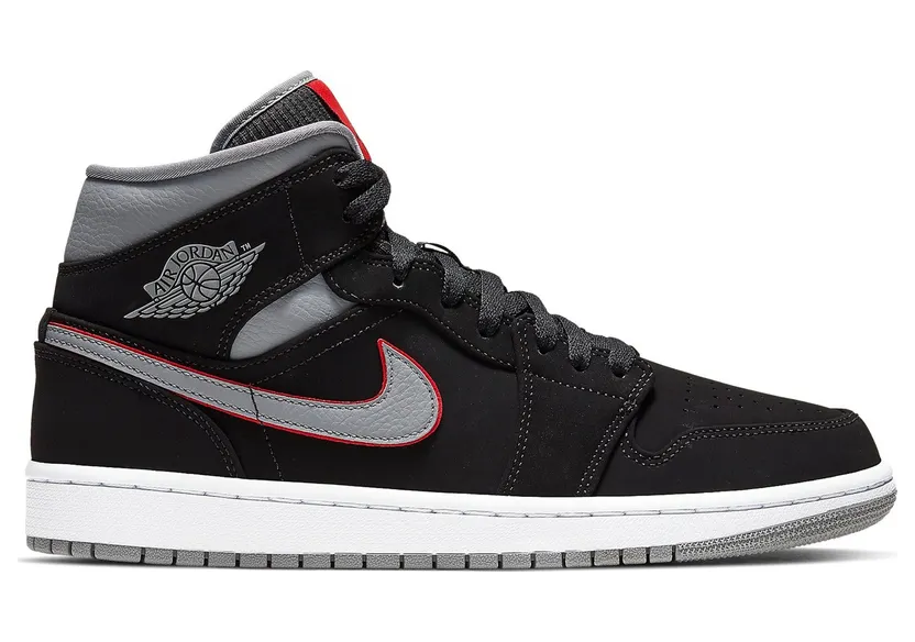 Jordan 1 Mid Black Particle Grey Gym Red (554724-060)