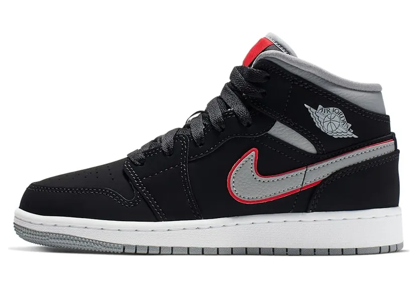 Jordan 1 Mid Black Particle Grey Gym Red (GS)