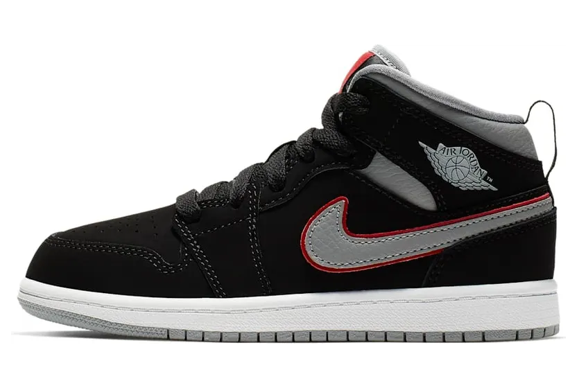 Jordan 1 Mid Black Particle Grey Gym Red (PS)