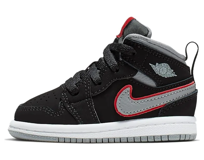 Jordan 1 Mid Black Particle Grey Gym Red (TD)