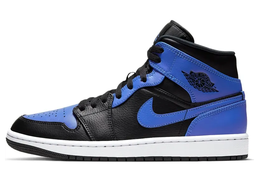 Jordan 1 Mid Black Royal Tumbled Leather (554724-077)