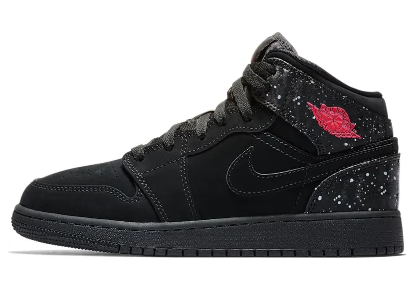 Jordan 1 Mid Black Rush Pink White Splatter (GS)