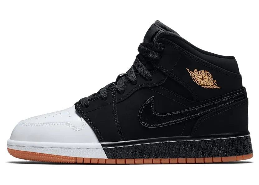 Jordan 1 Mid Black White Gold (GS)