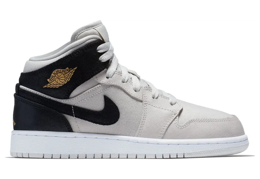 Jordan 1 Mid Light Bone Metallic Gold Black (GS)