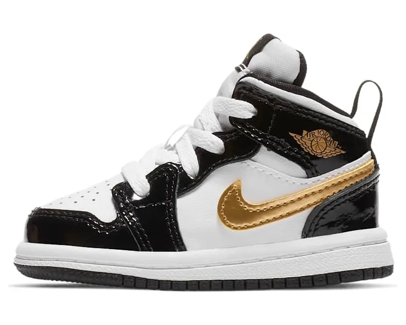 Jordan 1 Mid Patent Black White Gold (TD)