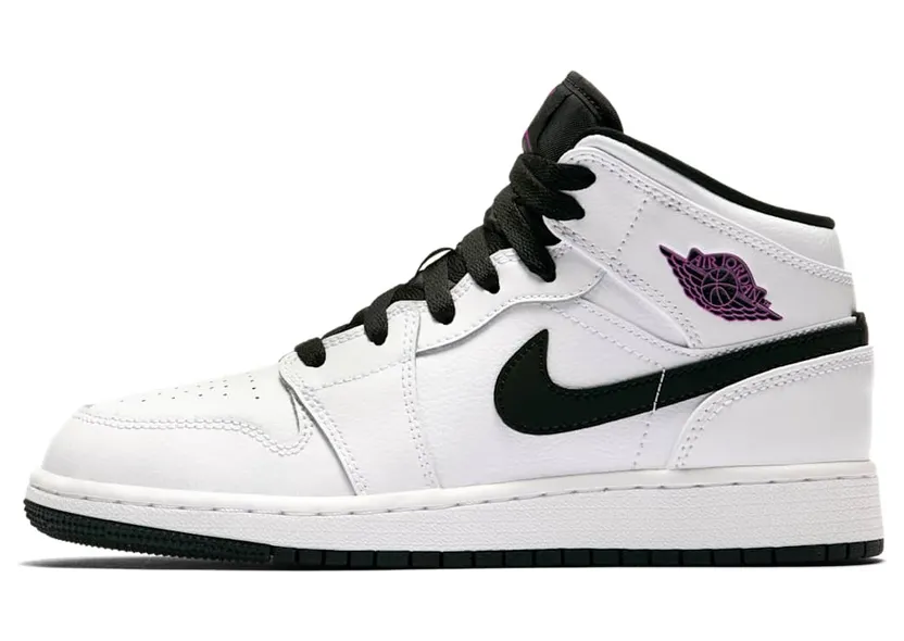 Jordan 1 Mid White Black Fuchsia Blast (GS)