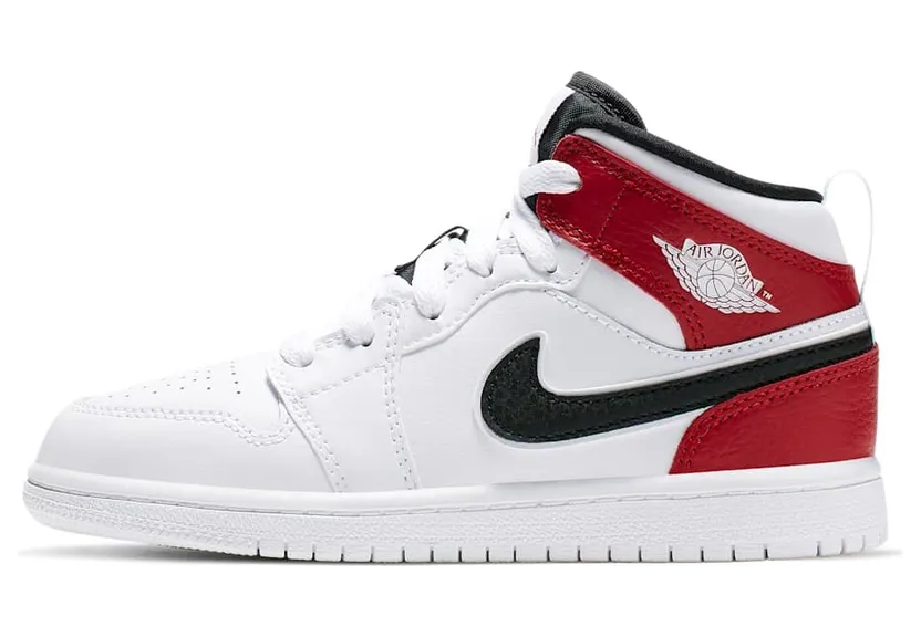 Jordan 1 Mid White Black Gym Red (PS)
