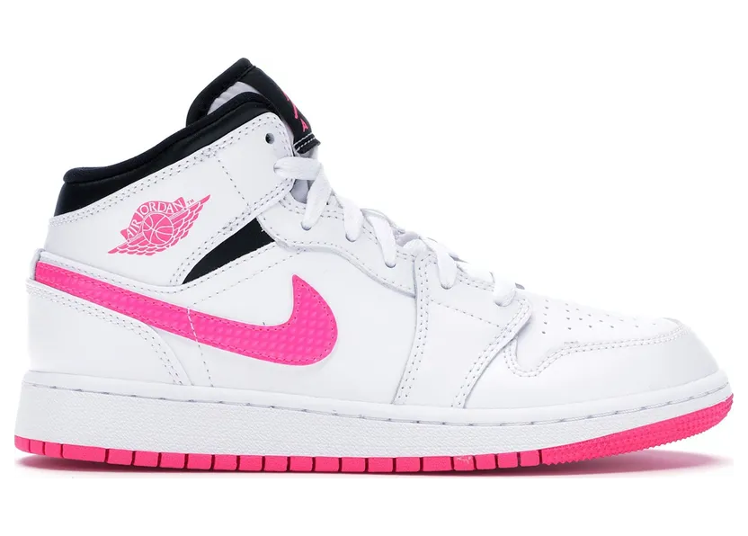 Jordan 1 Mid White Black Hyper Pink (GS)