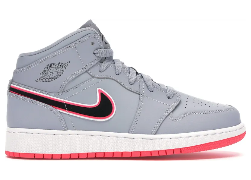 Jordan 1 Mid Wolf Grey Racer Pink Black (GS)