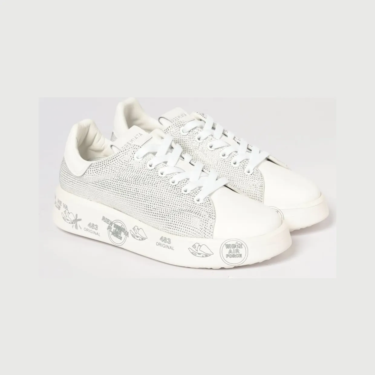 Premiata Belle Leather Sneakers with Rhinestones Yellow Cream (BELLE8158)