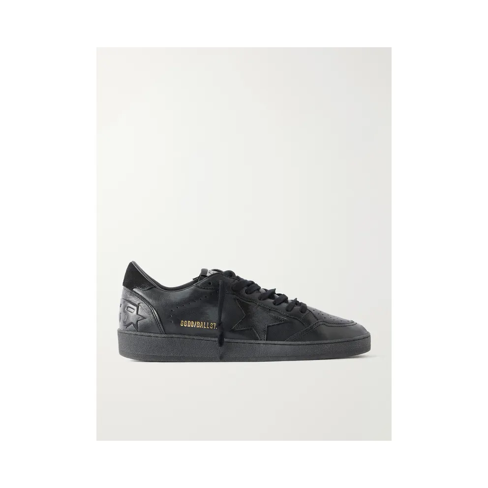 Golden Goose Ball Star Distressed Suede-Trimmed Leather Black (GMF00117.F008743)