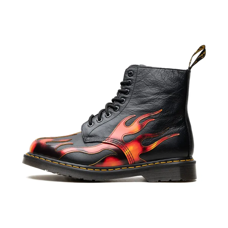 Dr Martens 1460 Pascal Flame Arcadia Rub Off Leather Boots “Black / Red / Yellow” (41517001)